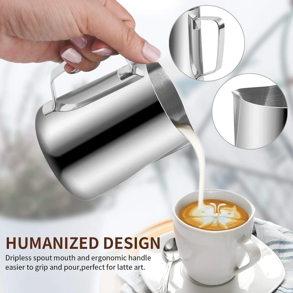 1Pc Milk Frothing Pitcher Stainless Steel Steaming Pitcher for Coffee Bar Barista Tools Milk Jug Steamer Frother Cup 580ml 350ml
