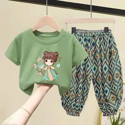 Conjuntos de ropa para niñas pequeñas, traje de bebé, camiseta de manga corta, pantalones, 2 piezas de algodón