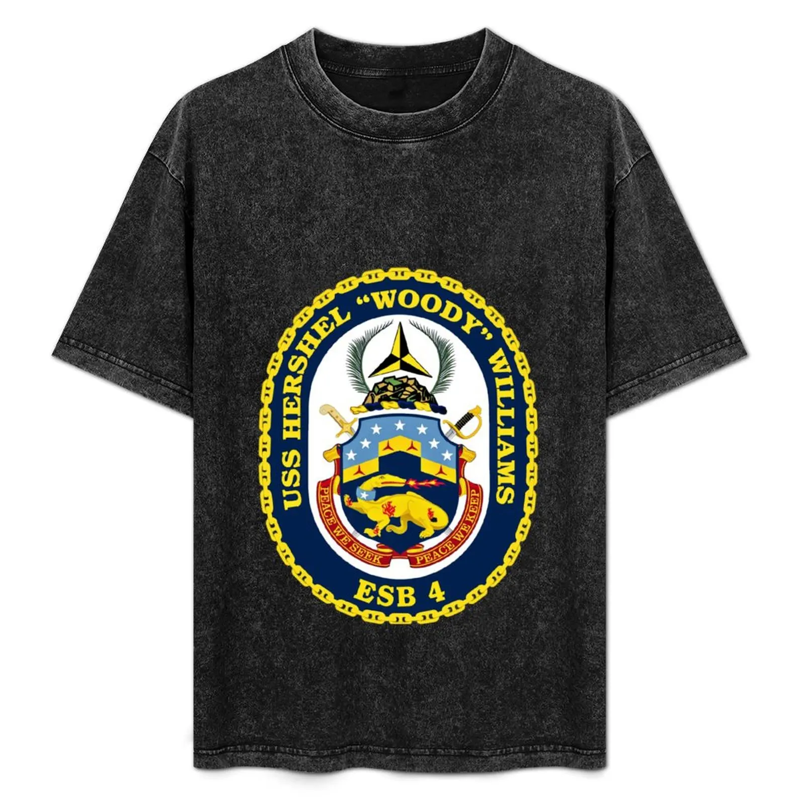 USS Hershel Woody Williams ESB-4 Crest T-Shirt Large Size Basic Casual T-Shirt