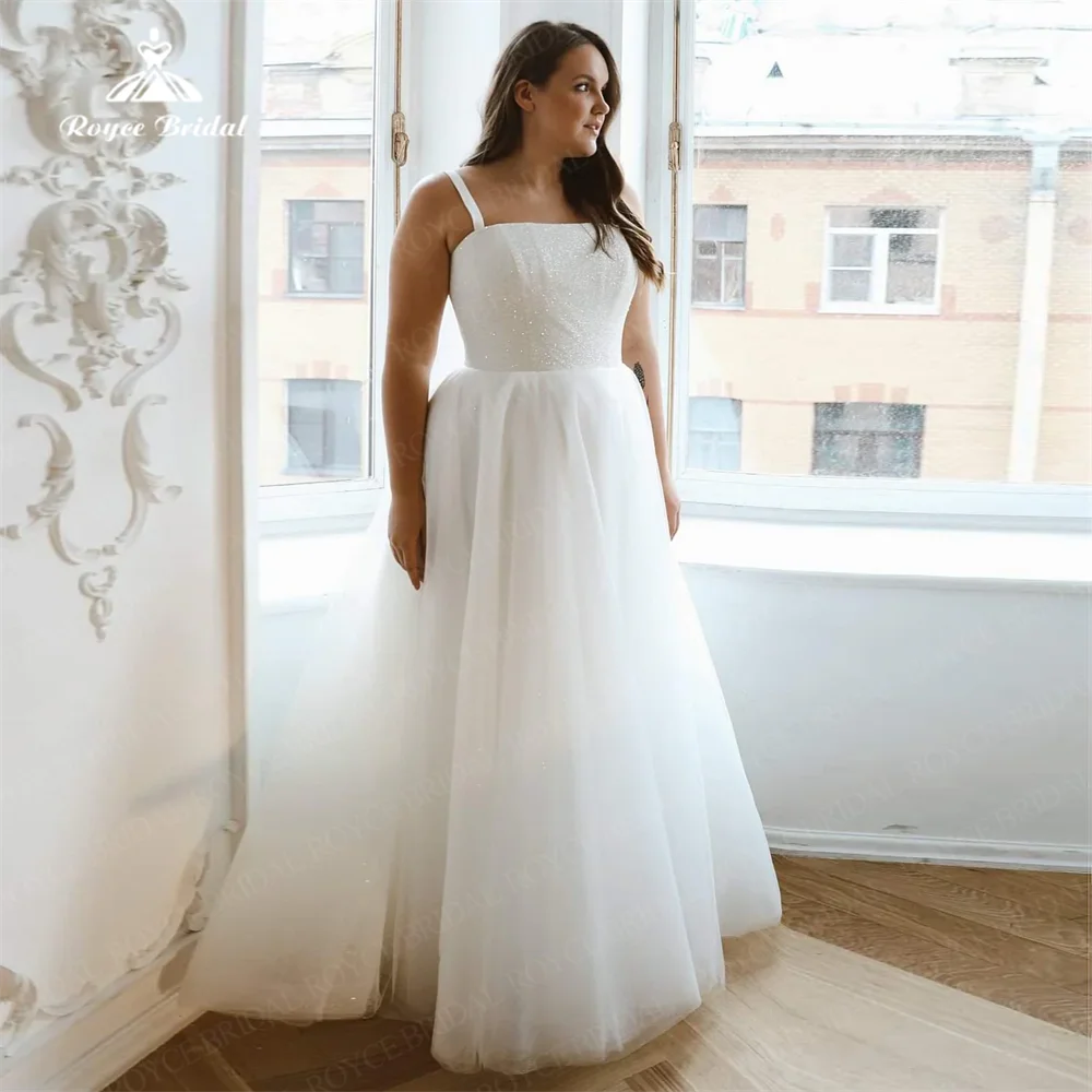 Romantic Sparkly A Line Wedding Dresses Customize Tulle With Pleated Sleeveless Bridal Gowns Square Neck vestidos de novia