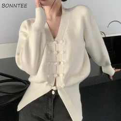 Knitted Jackets Women Design Loose Casual Autumn Winter Streetwear Outwear V-neck Simple Fashion All-match Ulzzang Classic 2024