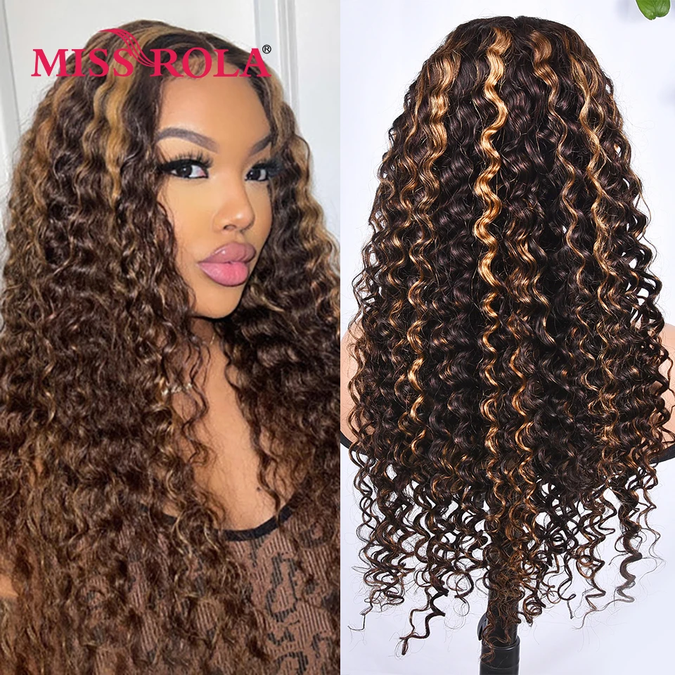 Miss Rola Deep Wave 4x4 Lace Closure Wig 100% Human Hair Wigs Peruvian Remy Hair Wig 180% Density Pre Plucked With Baby Hair