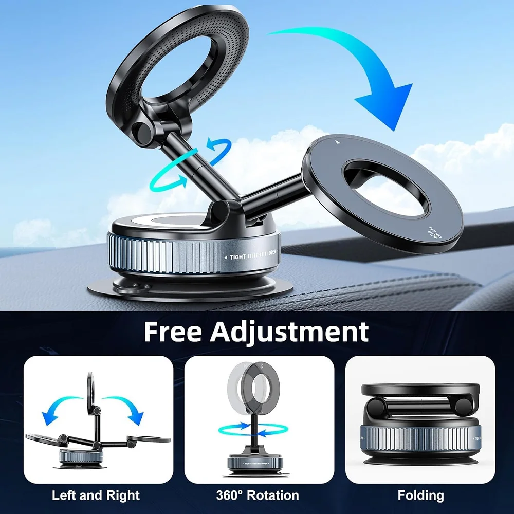 Magnetic Vacuum Car Mount Phone Holder Vacuum Suction Cup Car Phone Stand Universal GPS Navigation Stand for Car Smooth Surfaces image 3