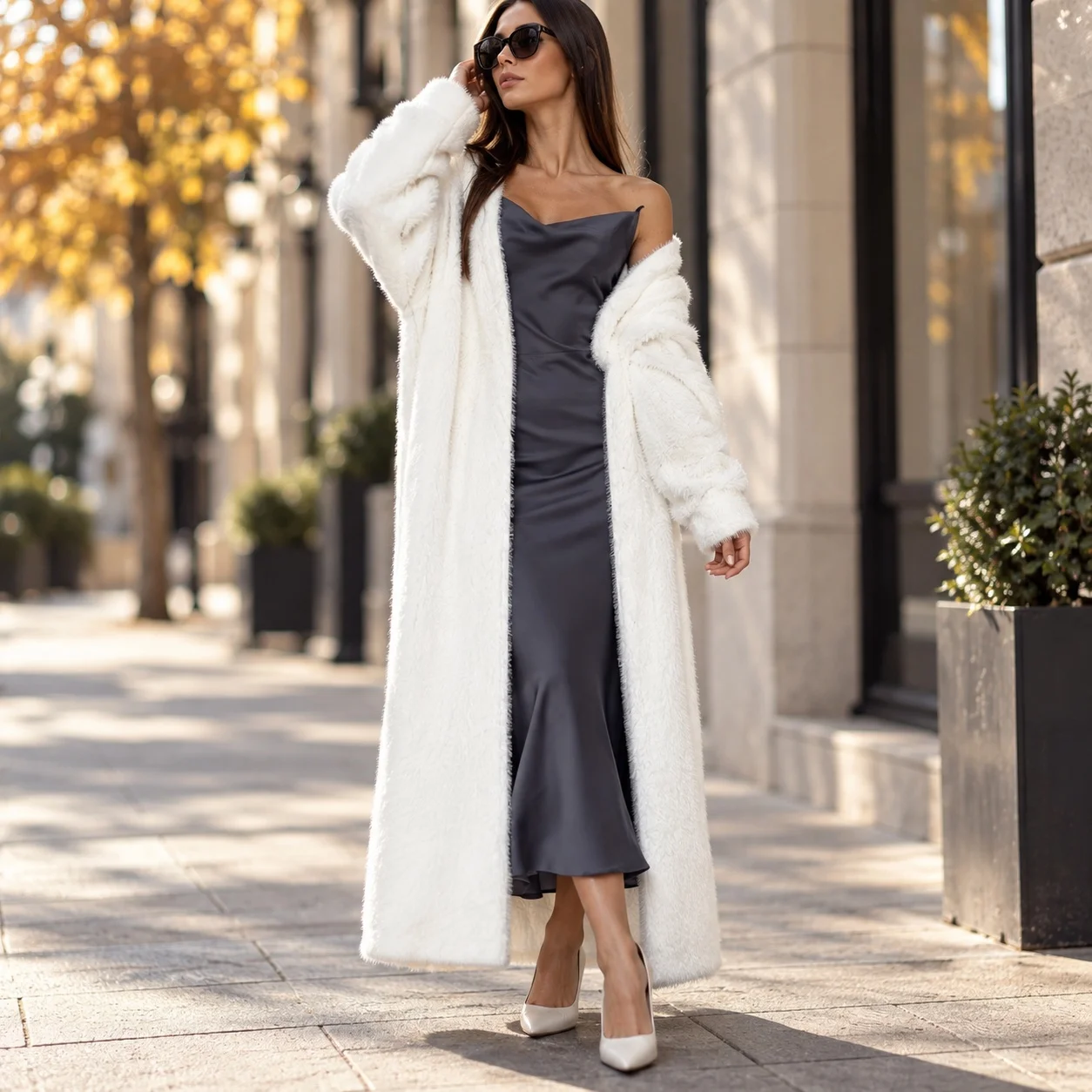 Loose Fit Thick Coat Long Length Street Style with Streetwear No Button Wrinkle Lantern Sleeve No Collar Autumn Women Coat