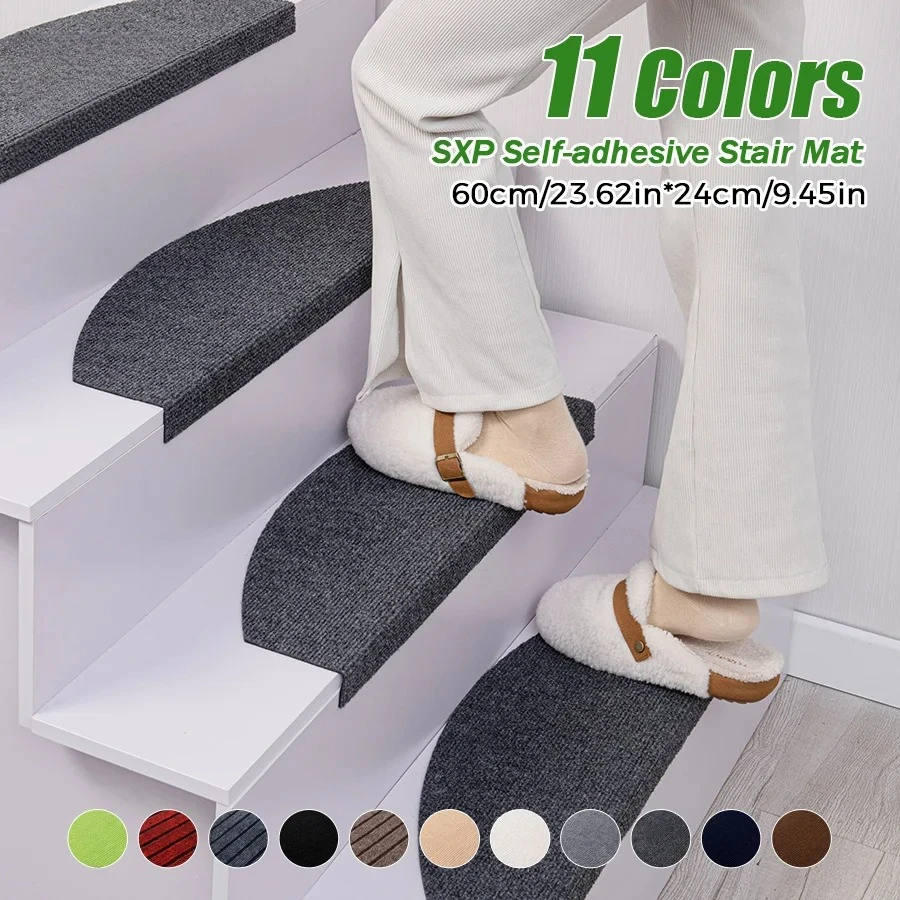 8pcs Semi-Circular Self-Adhesive Stair Mats Non-Slip Anti-Fall Floor Mats, 4mm Thickened Version, Suitable for All Indoor Areas