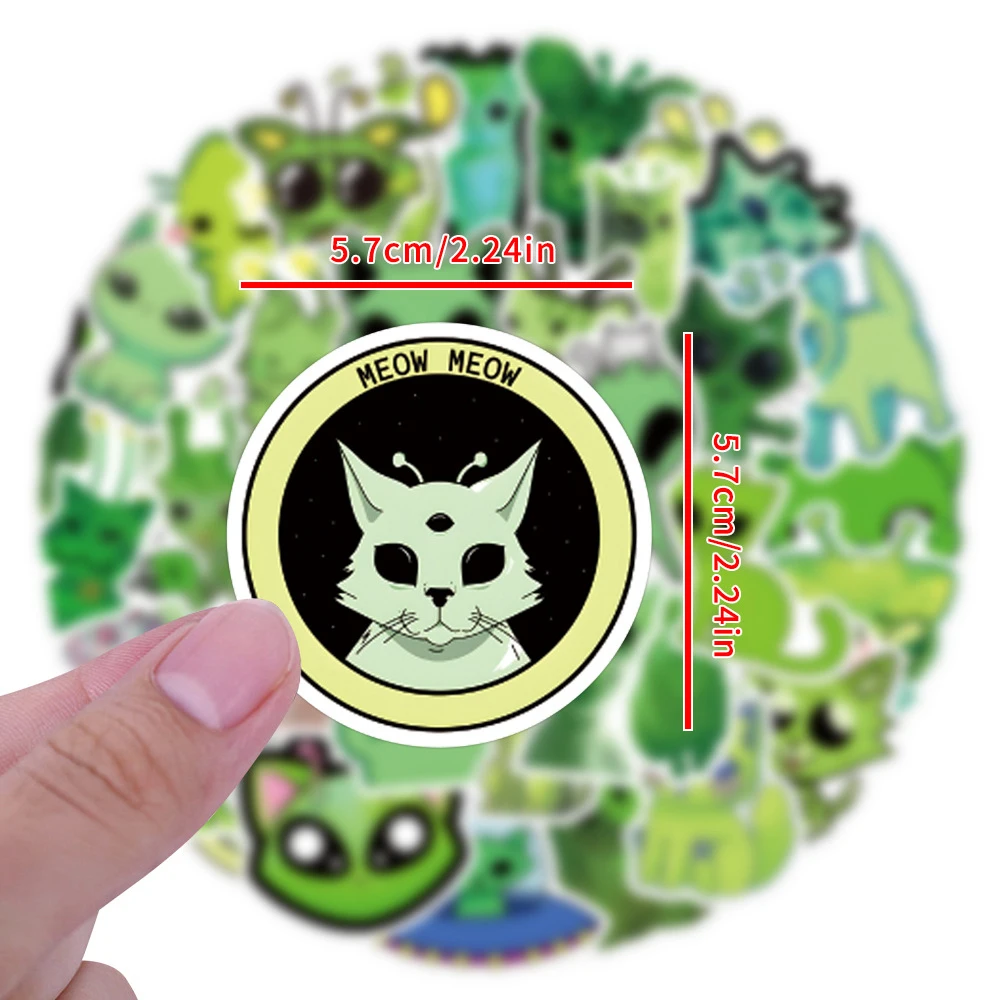 10/30/55pcs Funny Green Alien Cat MEME Stickers Abstract Graffiti Decals DIY Notebook Guitar Stationery Creative Cartoon Sticker view 5