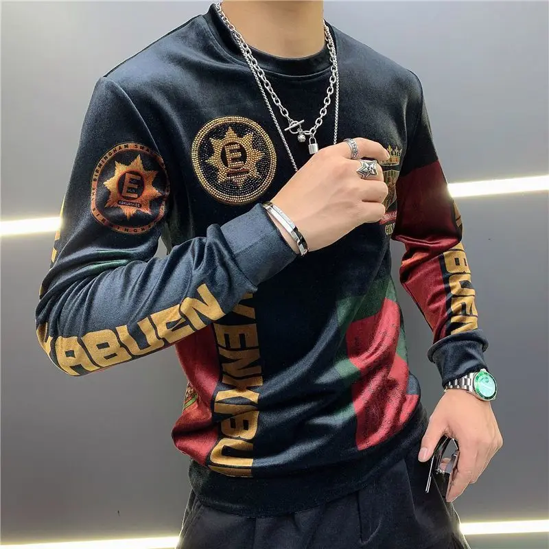 Stylish Youthful Vitality Letter T-shirts Spring Autumn Round Neck Men\'s Clothing Long Sleeve Casual Spliced Printed Pullovers