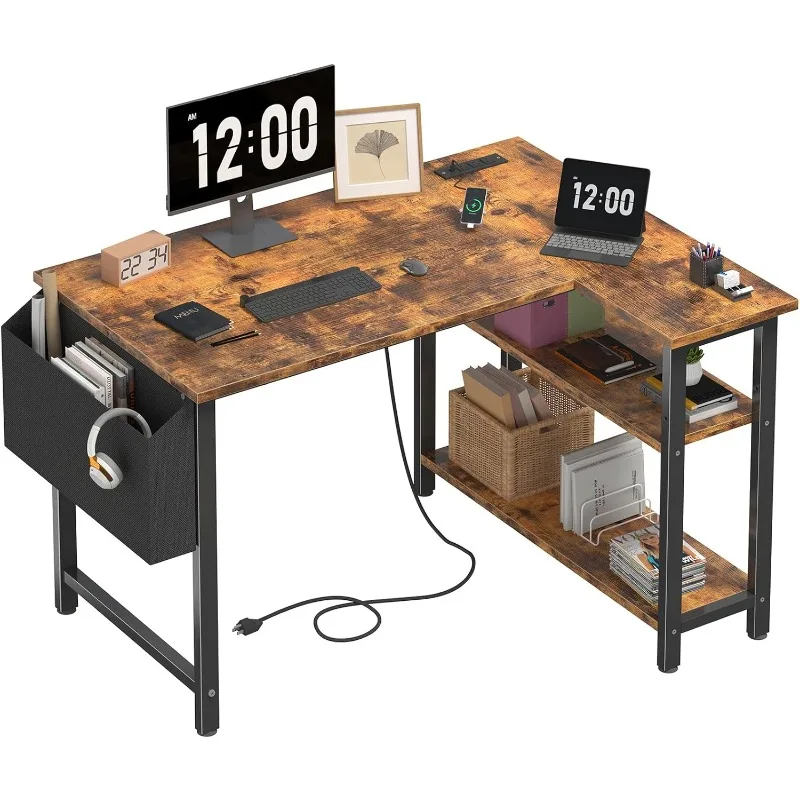 

Маленький L-образный стол с полками для розеток, 40-дюймовый угловой стол для небольшого пространства, для дома и офиса, Рабочий стол для кабинета и компьютера