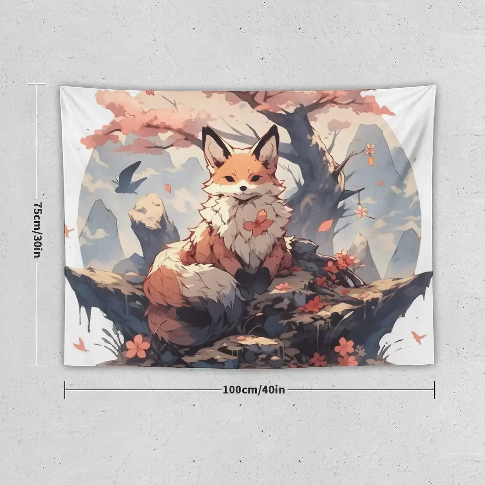 Japanese Fox Kitsune Tapestry Hanging Wall Cute Room Things Tapestry