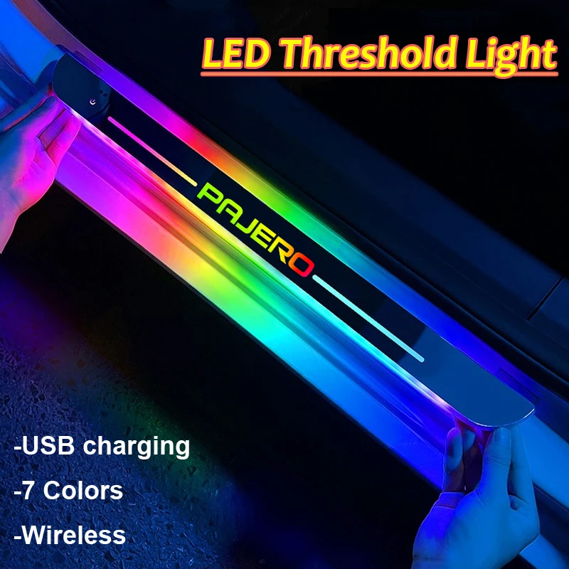 Acrylic LED Car Front Rear Door Sill Light for Mitsubishi PAJERO USB Charging Welcome Pedal Plate Lamp Interior Decoration