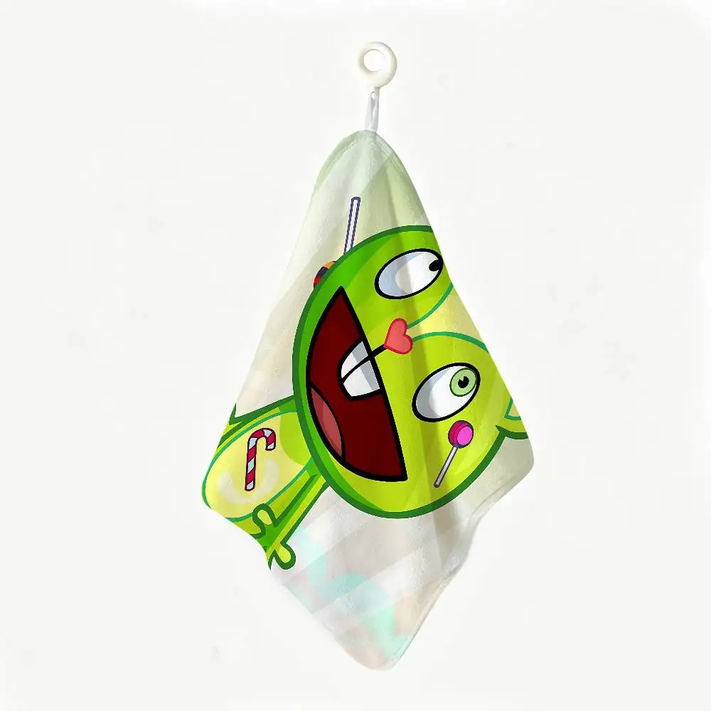 Cute American Cartoon H-Happy Tree F-Friends Household Hanging Towel Polyester Hand Wiping Towel Sturdy for Bathroom Bedroom 5