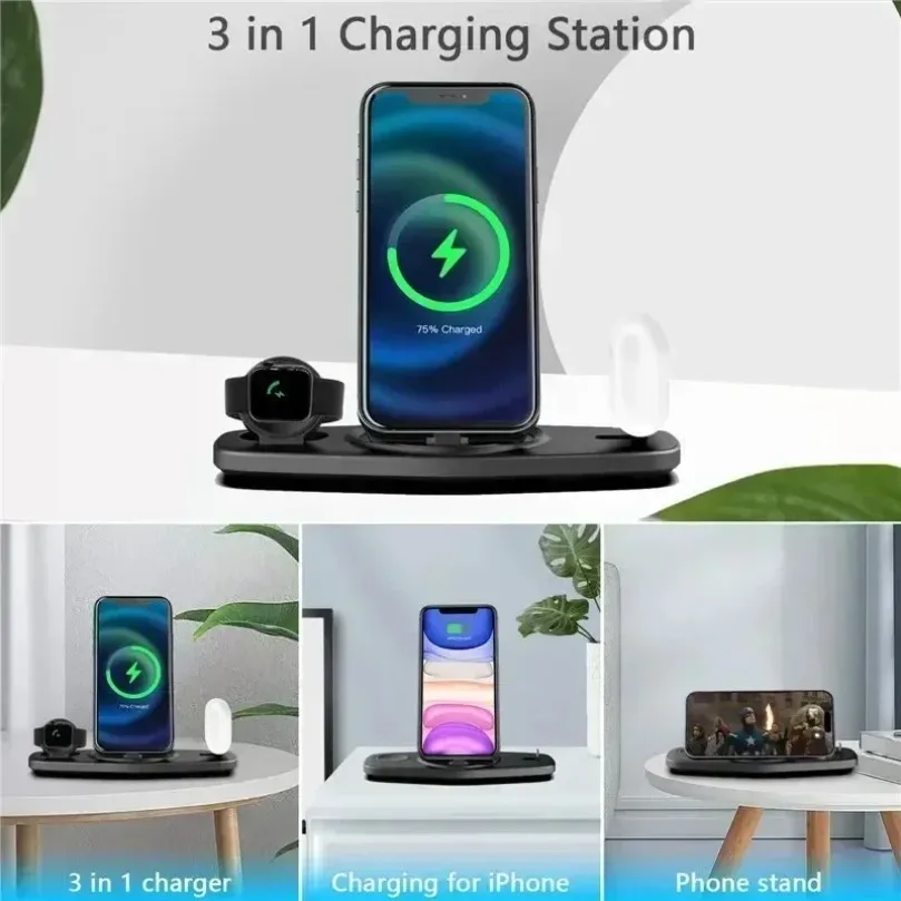 3-in-1 Schnell-Ladestation Faltbares Kabelloses Ladegerät Ständer Dock Handyhalter für iPhone 17-12 Apple Watch AirPods – Detail 29