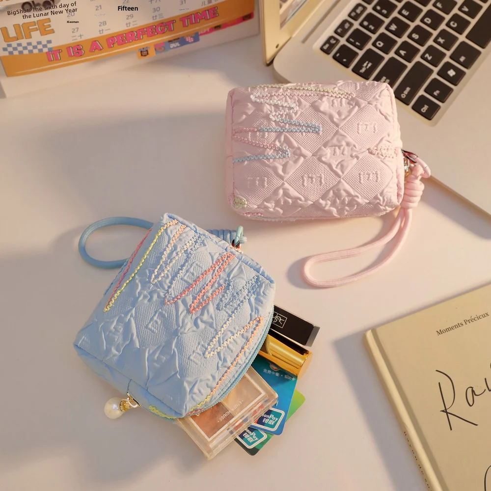 Dopamine new pleated coin purse in stock storage bag, card bag, lipstick touch up small bag, bank card postcard storage bag