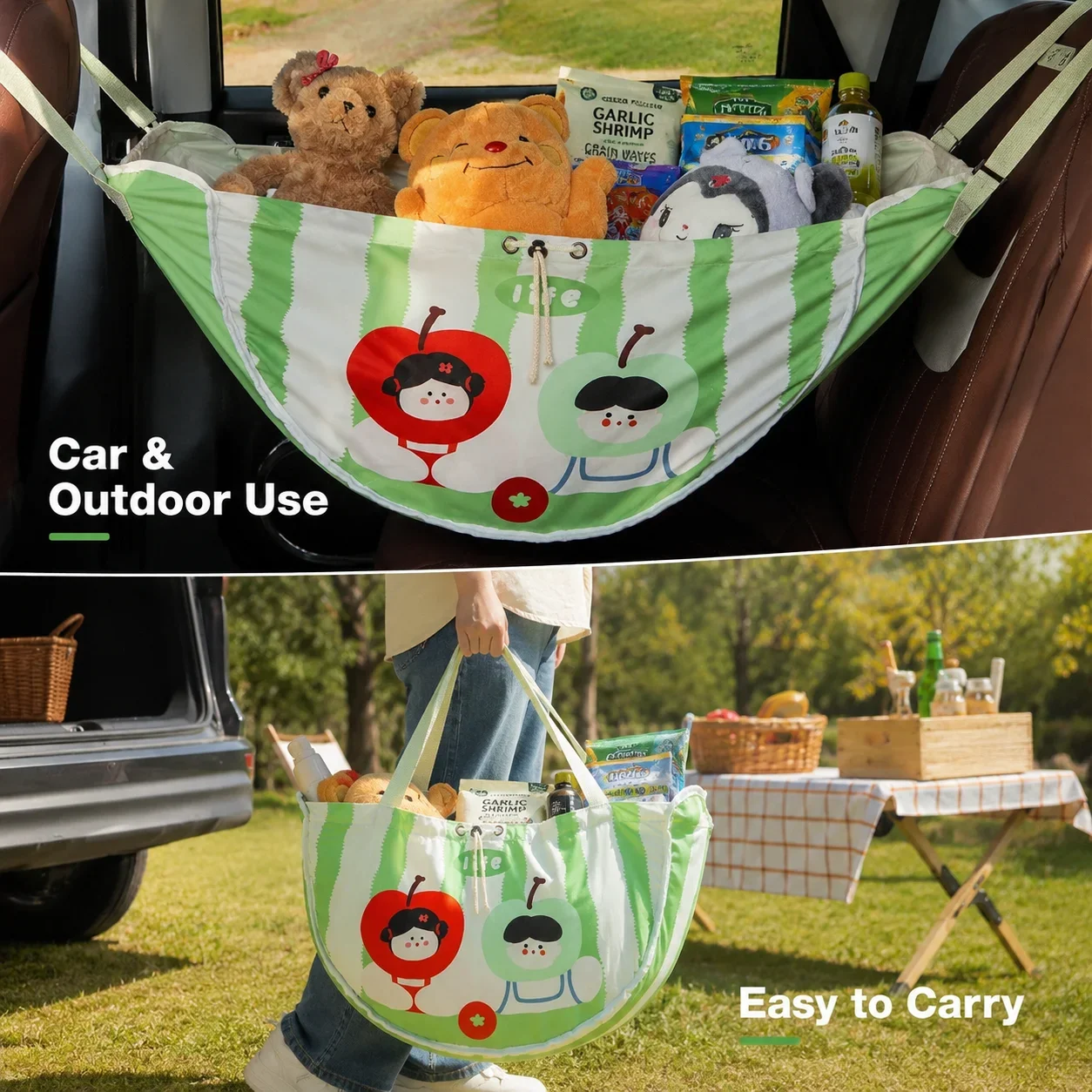 Adjustable Large Capacity Rear Seat Back Hanging Bag Car Storage Net Pocket Multi-Purpose Cotton Bag for Outdoor Travel