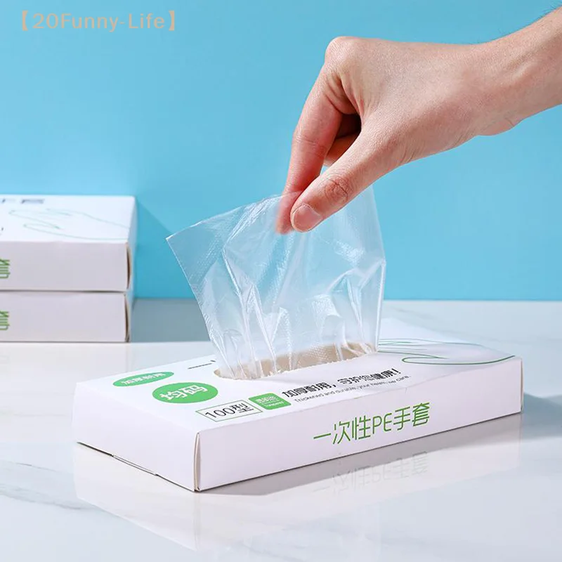 100pcs Latex Free Gloves PE Disposable Gloves Transparent Non-Slip Acid Work Safety Food Grade Household Cleaning Gloves