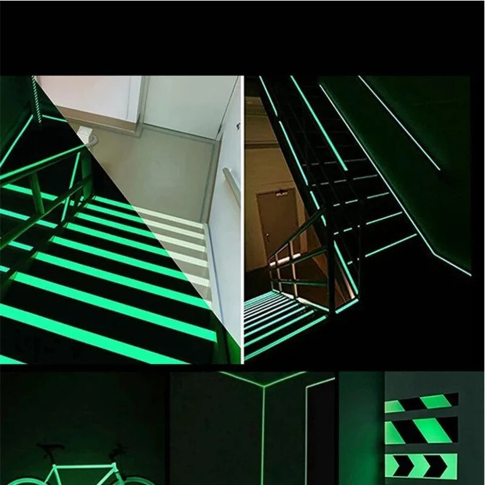1.2cmx10m Long Luminous Tape Green Warning Ground Light Storage Stair Anti Home Decoration Sticker Reflective Fluorescent Tape