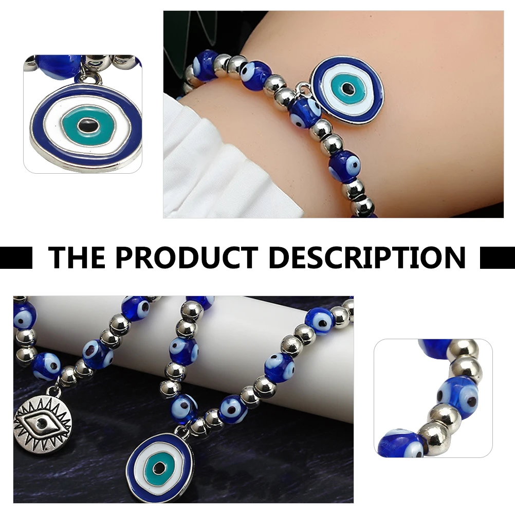 

2 Pcs Blue Eyes Bracelet Evil Bracelets Jewelry for Girls Women Braclet Alloy Miss