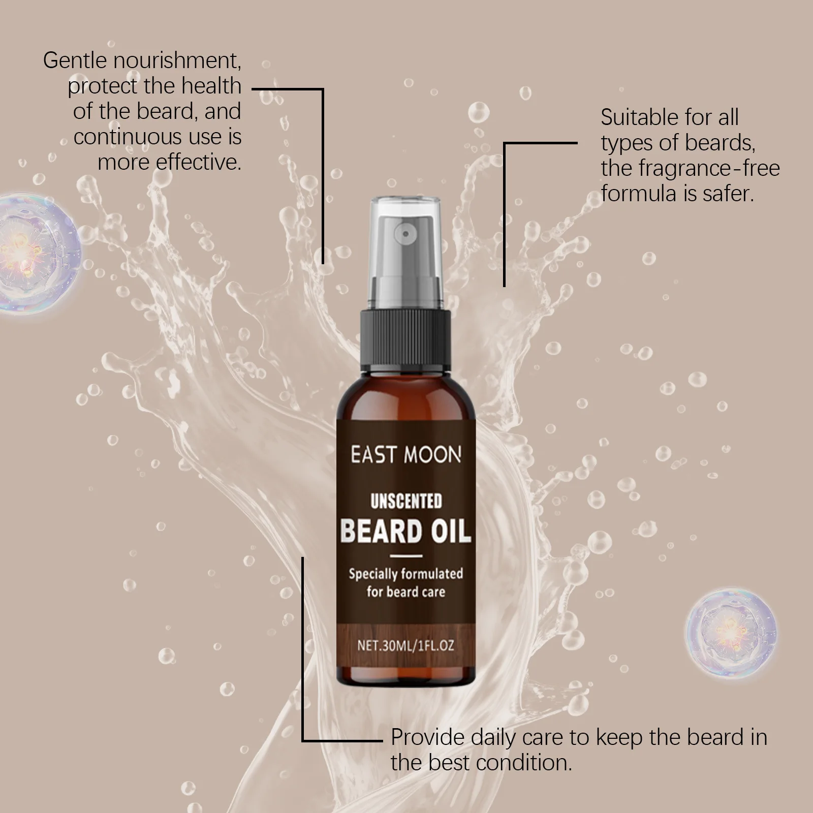 EAST MOON Men's Beard Treatment Liquid Nourishing Brightening and Fine Pores Hydrating and Moisturizing Men's Beard Oil