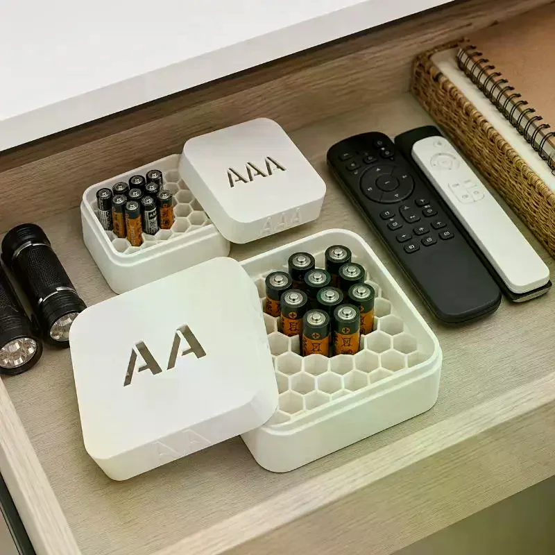 Large Honeycomb Battery Storage Box Compatible With AA/AAA Sizes The Ultimate Solution To End Drawer Clutter
