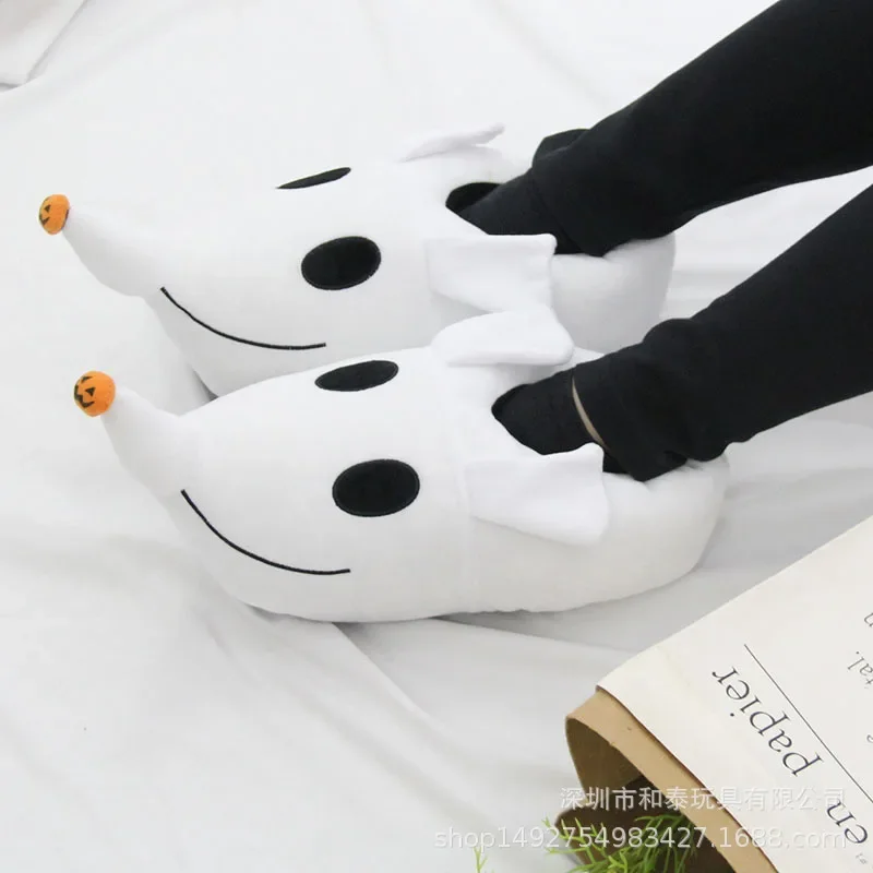 The Nightmare Before Christmas Jack The White Dog Plush Slippers Full Pack Warm Cotton Shoes PP Cotton Stuffed Gift for Couples