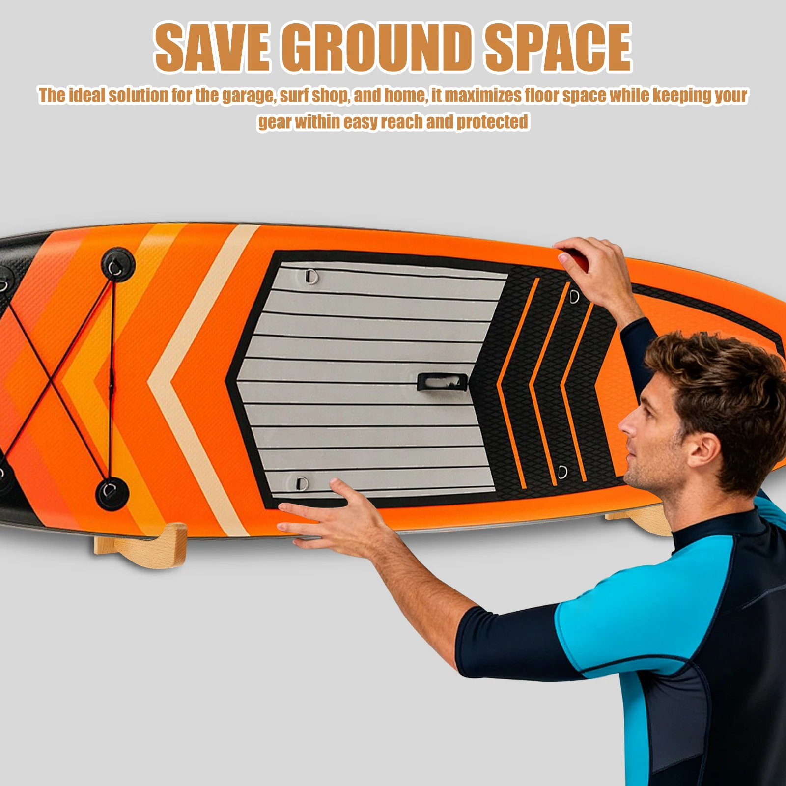 رف حائط من الخشب لركوب الأمواج يُعلق على الحائط حامل عرض لوح التزلج للألواح الطويلة والألواح القصيرة وألواح التزلج على الجليد والتزلج #3