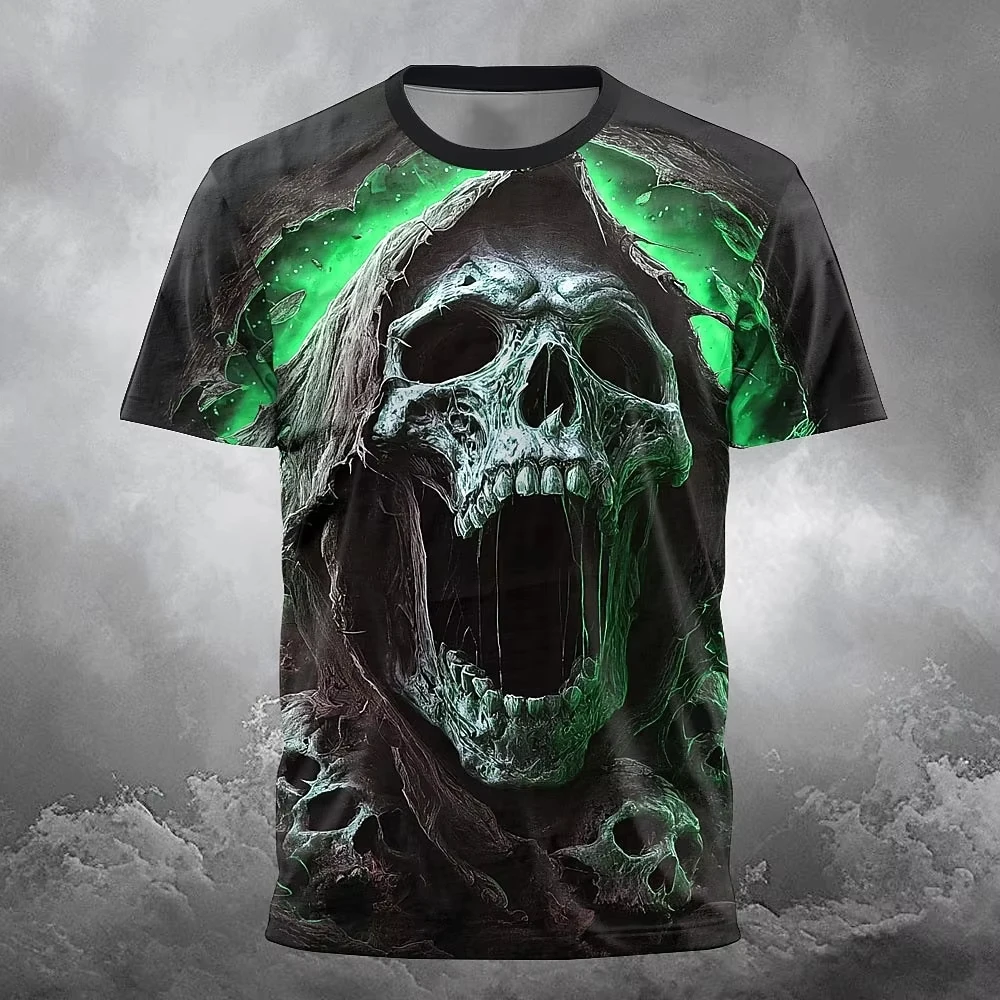 Herren Gothic Todesengel Totenkopf Grafik T-Shirt Halloween Punk Skelett-Print Y2K Hip Hop Familien-Matching Casual Fitness Oberteil – Detail 6