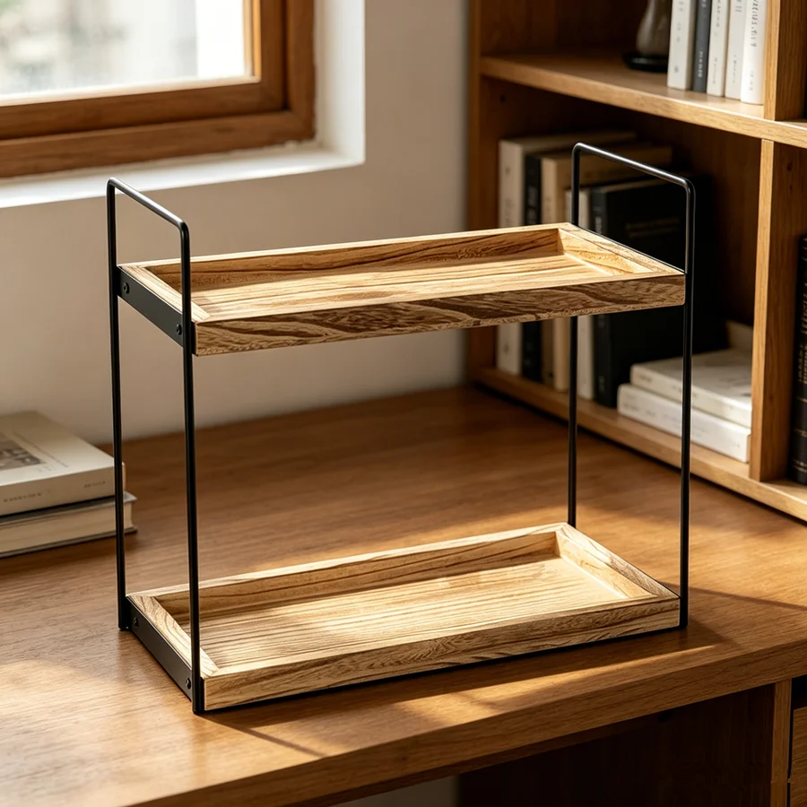 Wooden Double-layer Shelf Desktop organizer Storage Rack Cosmetics Sorting Display Stand Kitchen Flowerpot Storage Holders