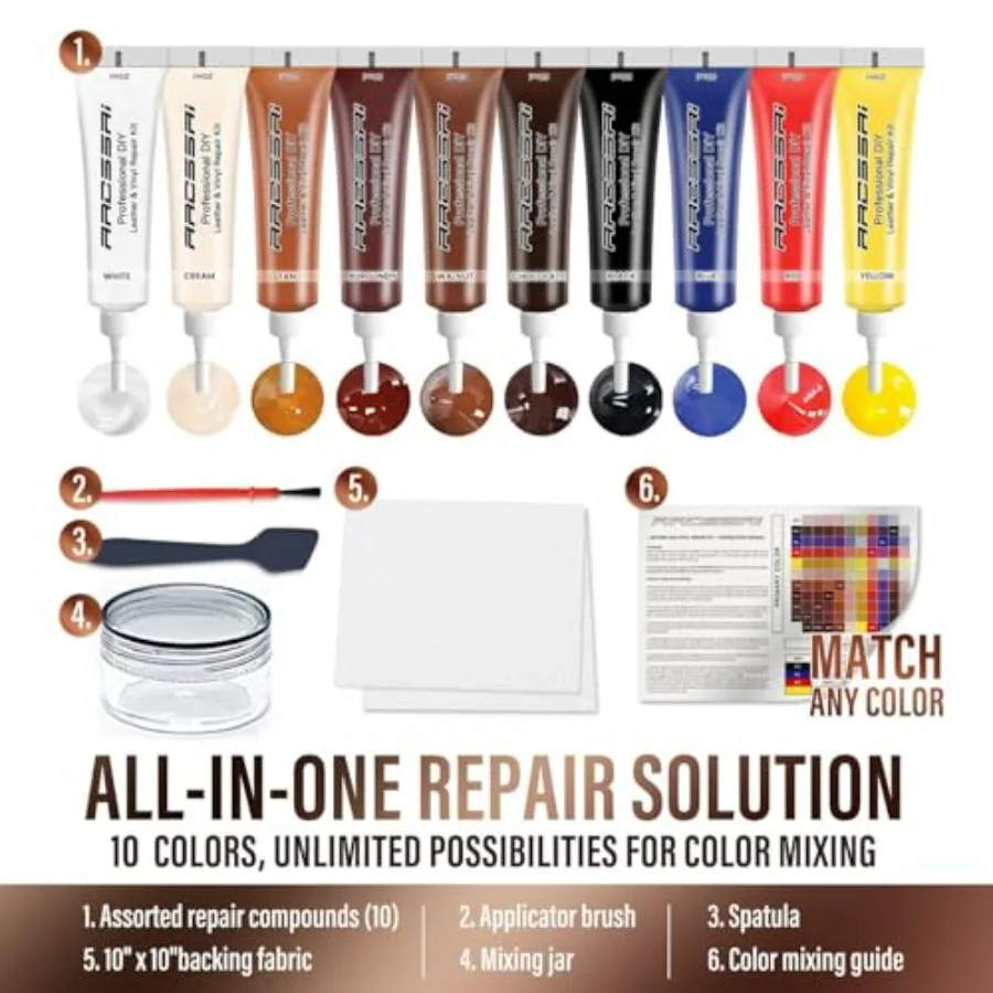 Leather Repair Kit for Furniture, Sofa, Jacket, Car Seats and Purse. Vinyl Repair Kit. Super Easy Instructions to Match Any Col view 5