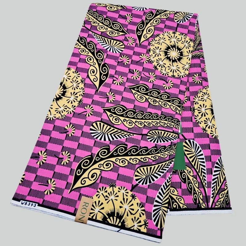 

6 ярдов длинная розовая хлопковая восковая ткань в африканском стиле с принтом для шитья своими руками, платья, одежды, дивана, занавески, скатерть шириной 120 см, R2743