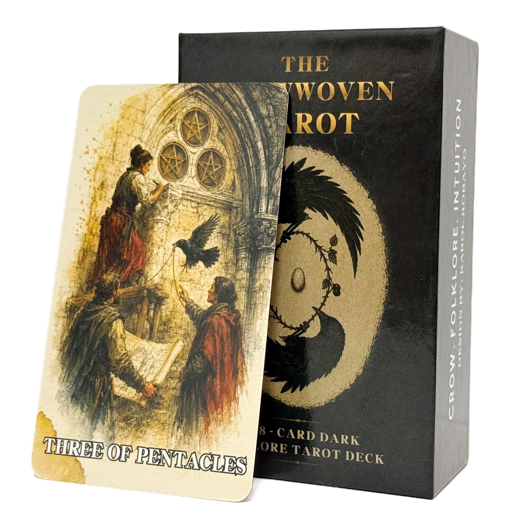 The Crowwoven Tarot Cards, 78 Cards for Beginners, Dark Watercolor Style, with English Guidebook, Daily Reading