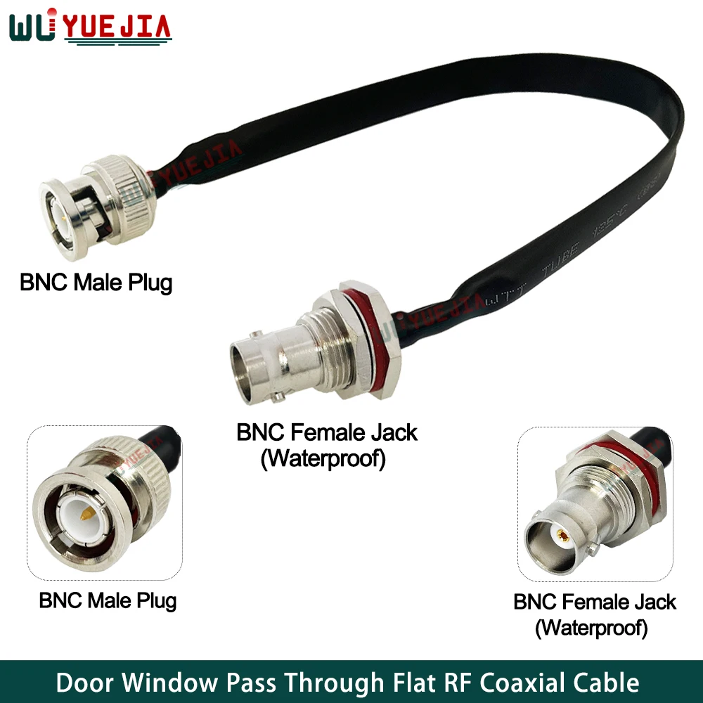 نافذة الباب تمرير من خلال شقة Q9 BNC ذكر التوصيل إلى BNC أنثى جاك موصل مقاوم للماء RF كابل محوري ضفيرة تمديد الحبل