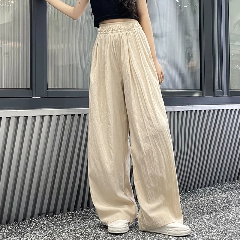 Summer New Girls Fashion Loose Casual Trousers Teenage Solid Colour Thin Section High Waist Simple Children's Trousers 5-14Y