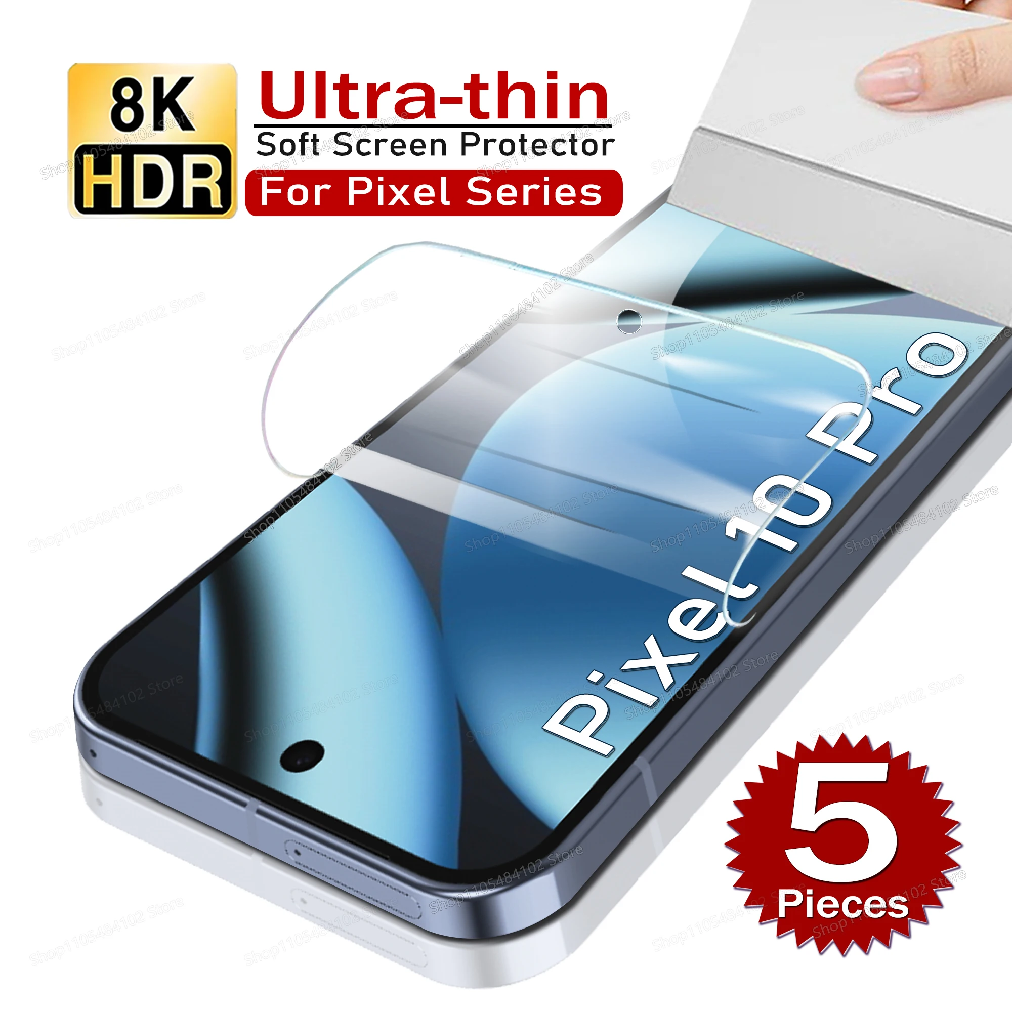 5 Stück ultradünne Hydrogel-Schutzfolie für Google Pixel 10 9 Pro XL 10A 9A 8A 7A 6A 6 7 8 9 10 Pro, vollständig transparenter, weicher Displayschutz
