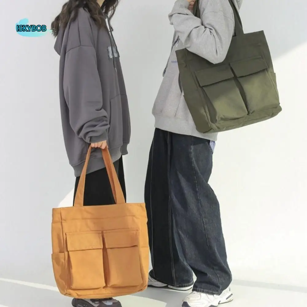 

Korean Multi-pocket Tote Bags Canvas Chic Single Shoulder Bag Large Capacity Teenager Messenger Bags Handbag