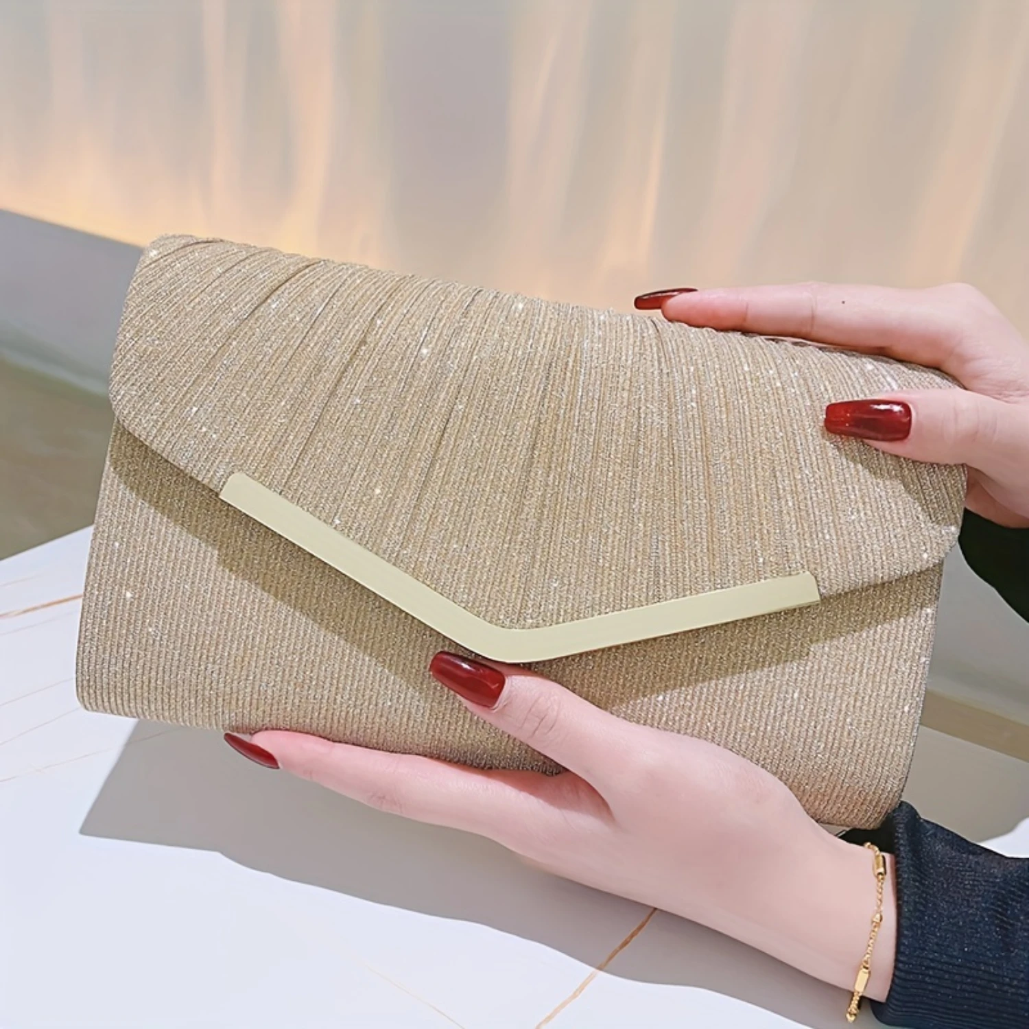 Ruched Evening Bag, Envelope Clutch Purse, Women's Flap for Wedding Prom