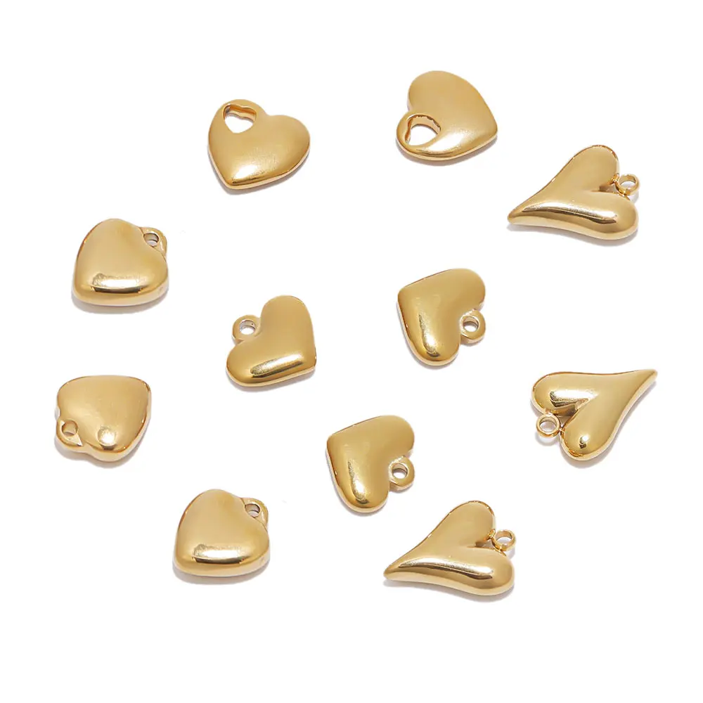 5Pcs Stainless Steel 4 Style Classical Heart Charms Pendants DIY Jewelry Making Necklace Bracelets Findings