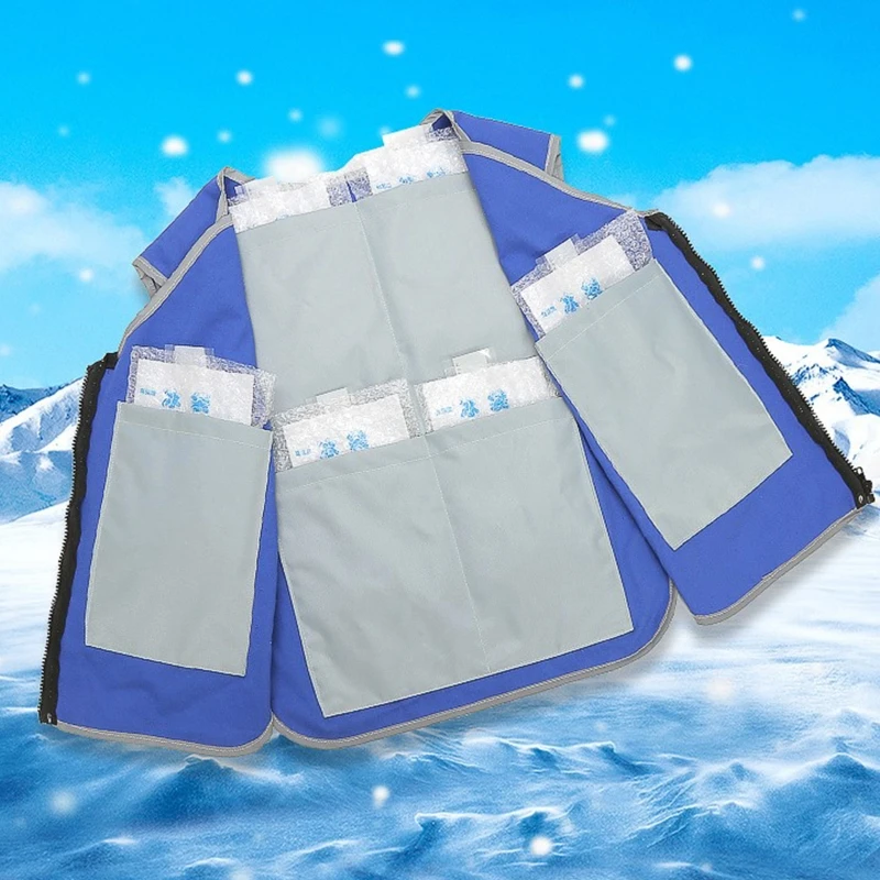 Summer Cooling Vest w/ Ice Packs Breathable Outdoor Cool Ice Vest Heat Resistant 55KD