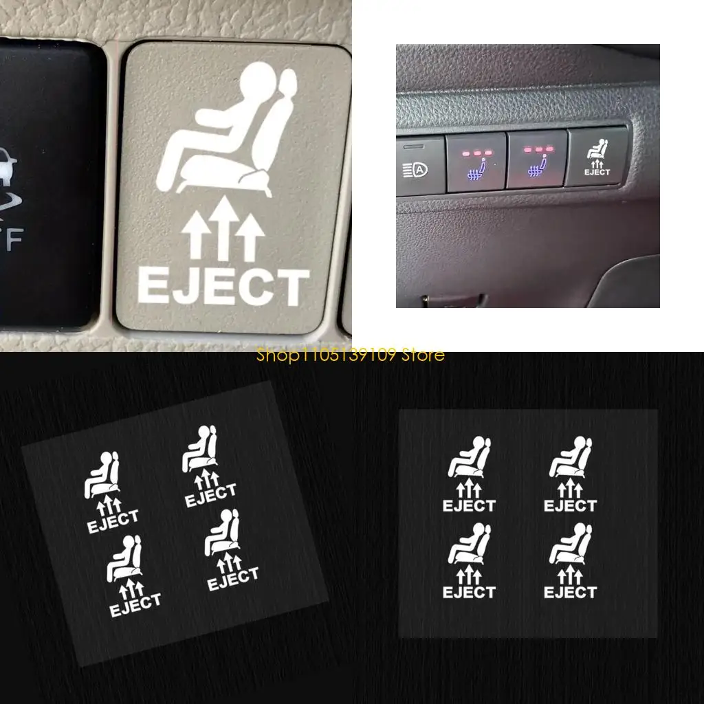 

4PCS Car Button Popup Decorative Stickers White PVC Thin Adhesive Labels Heat/Cold Resistant Designs for Dashboard
