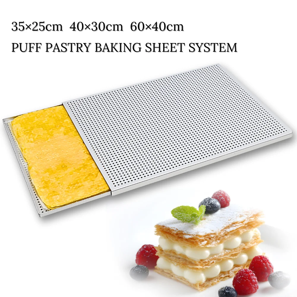 Puff Pastry Baking Tray Mille Feuille Rectangular Pastry Molds Baking Pan Perforated Baking Pan Dish Oven Tray Bread with Hole