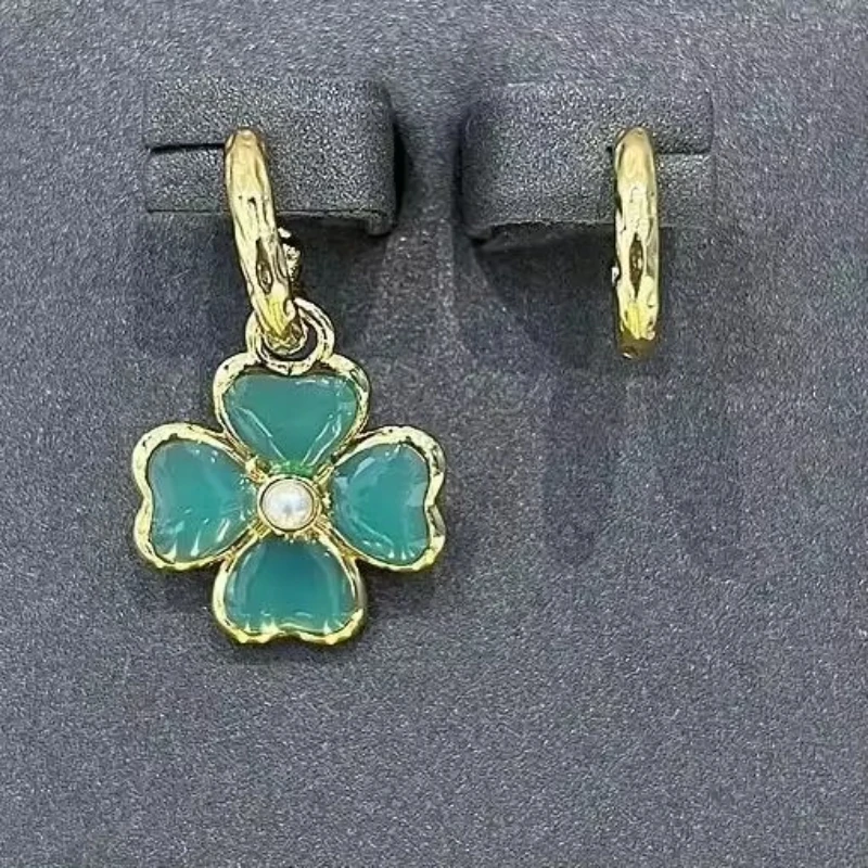 

Europe Designer Vintage Colored Enamel Pearl Clover Earring Woman Fine Jewelry Trend