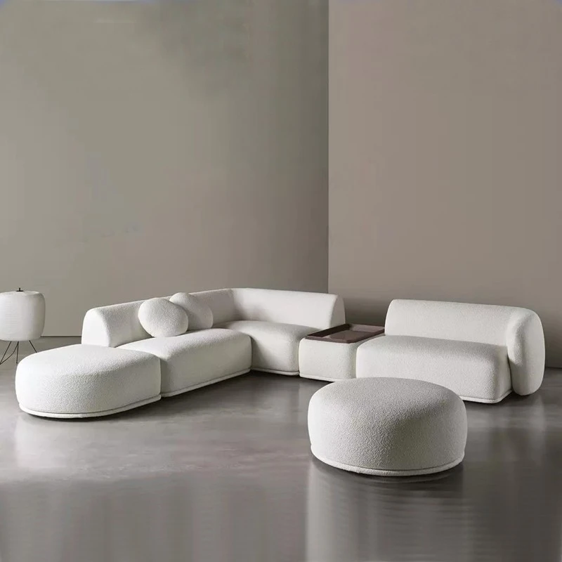 Modern Sectional Sofa Set Furniture Velvet Fabric Round White Living Room Couch Apartment Modular Semi-circular Sofa
