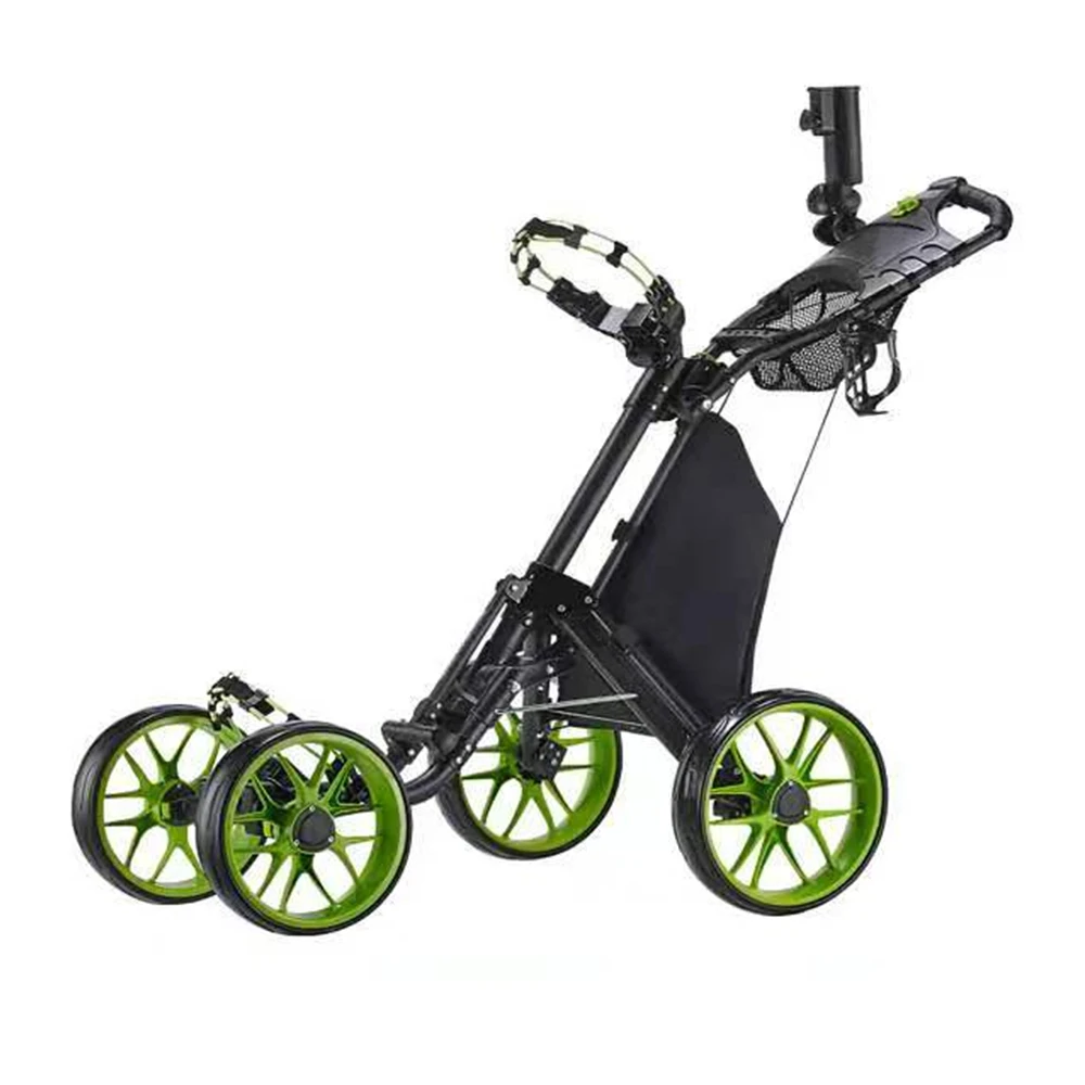 New Multi Functional High Quality Golf Push Cart 4 Wheel Golf Trolley with Foot Brake and Umbrella Holder