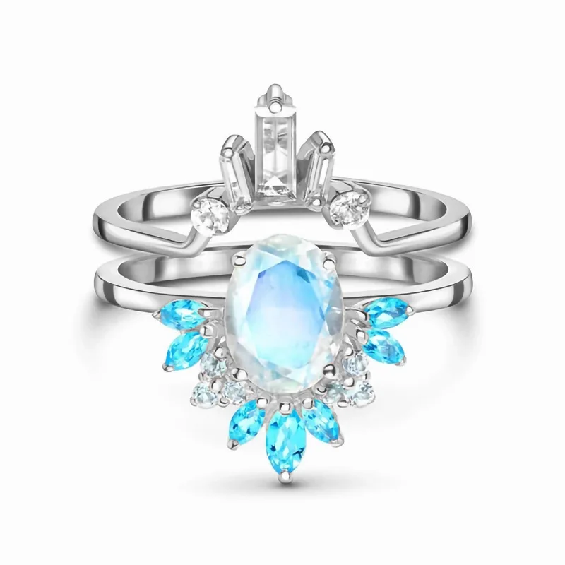 

Hot selling S925 in Japan, South Korea, Europe and the United States, high design sense, double layer moonstone ring, female