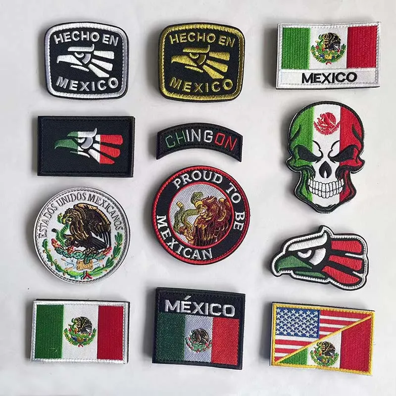 Mexiko-Nationalflagge, mexikanischer Adler, Totenkopf-Abzeichen, Stoff-Applikation, Stickerei und PVC-Patch, taktische Aufnäher, IR-reflektierender Aufkleber – Detail 3
