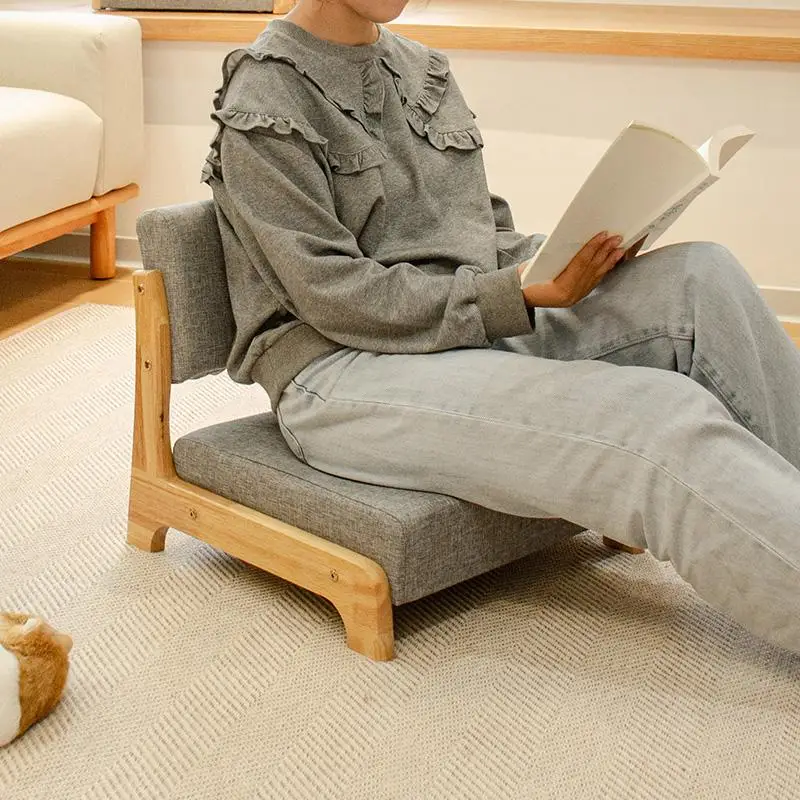 Japanese Style Solid Wood Floor Chair Low Backrest Tatami Seat for Bay Window Tea Room Meditation