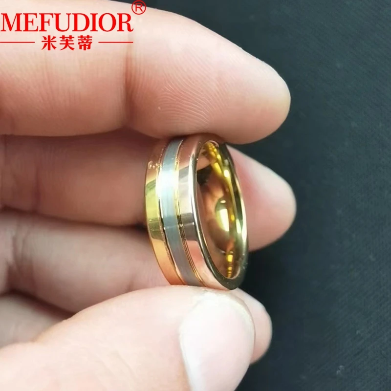 

Three Color Tungsten Gold Men Ring 7MM Wide Colored Gold Colour Hip Hop Wedding Band High Quality for Couple Party Jewelry Gift