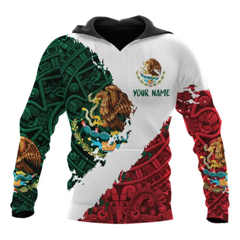 

Mexico National Flag Eagle Print Men's Hoodies Fashion Personalized Name Oversized Sweatshirts Autumn and Winter Casual Pullover