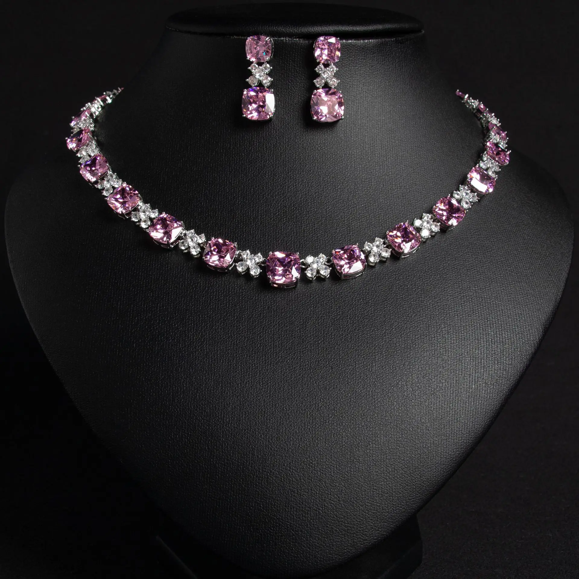 Bridal zircon necklace, women's ins high-end earrings two-piece set