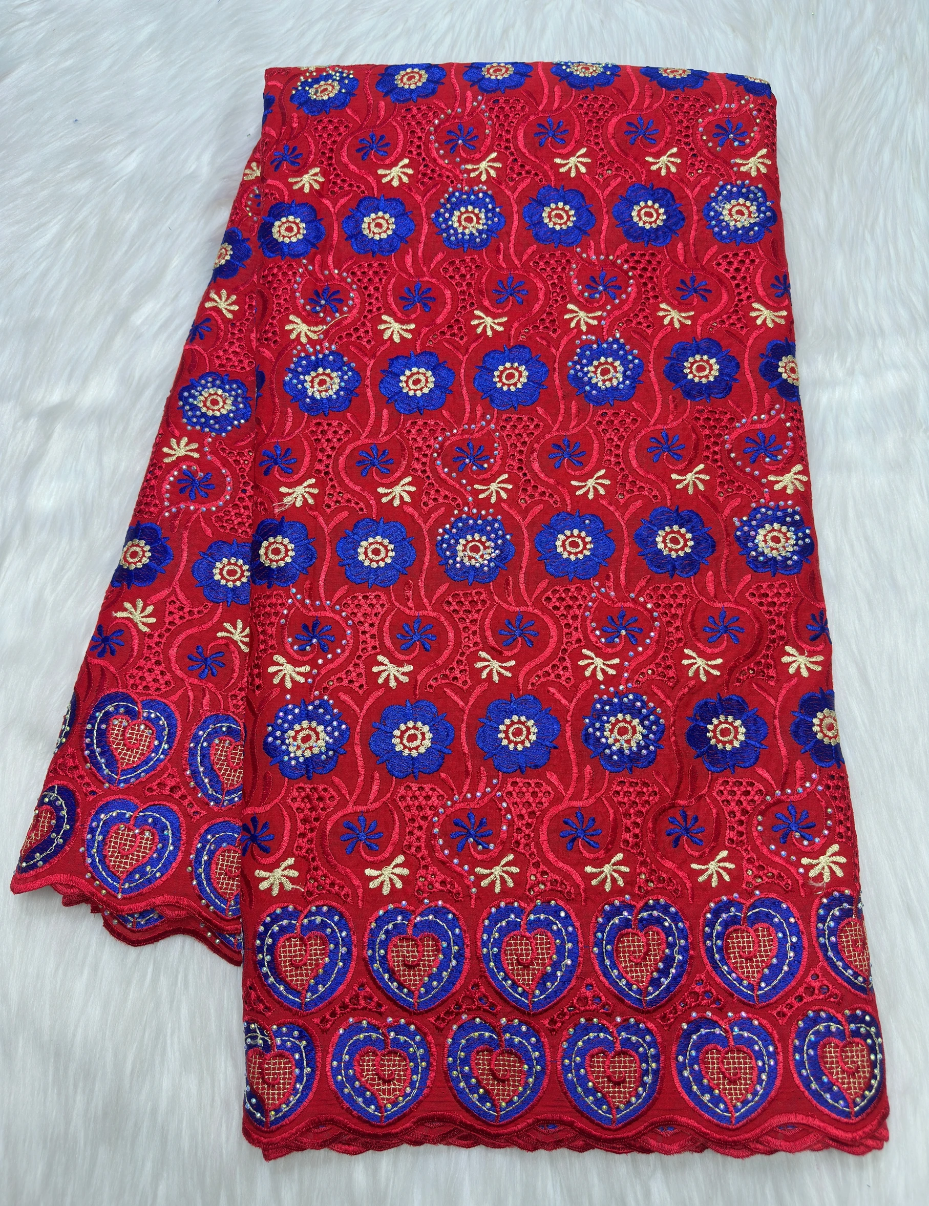 

2025 Red African Swiss Voile Lace Fabric Nigerian Cotton Voile Lace Fabric With Stones For Sewing Women Wedding Party Dress