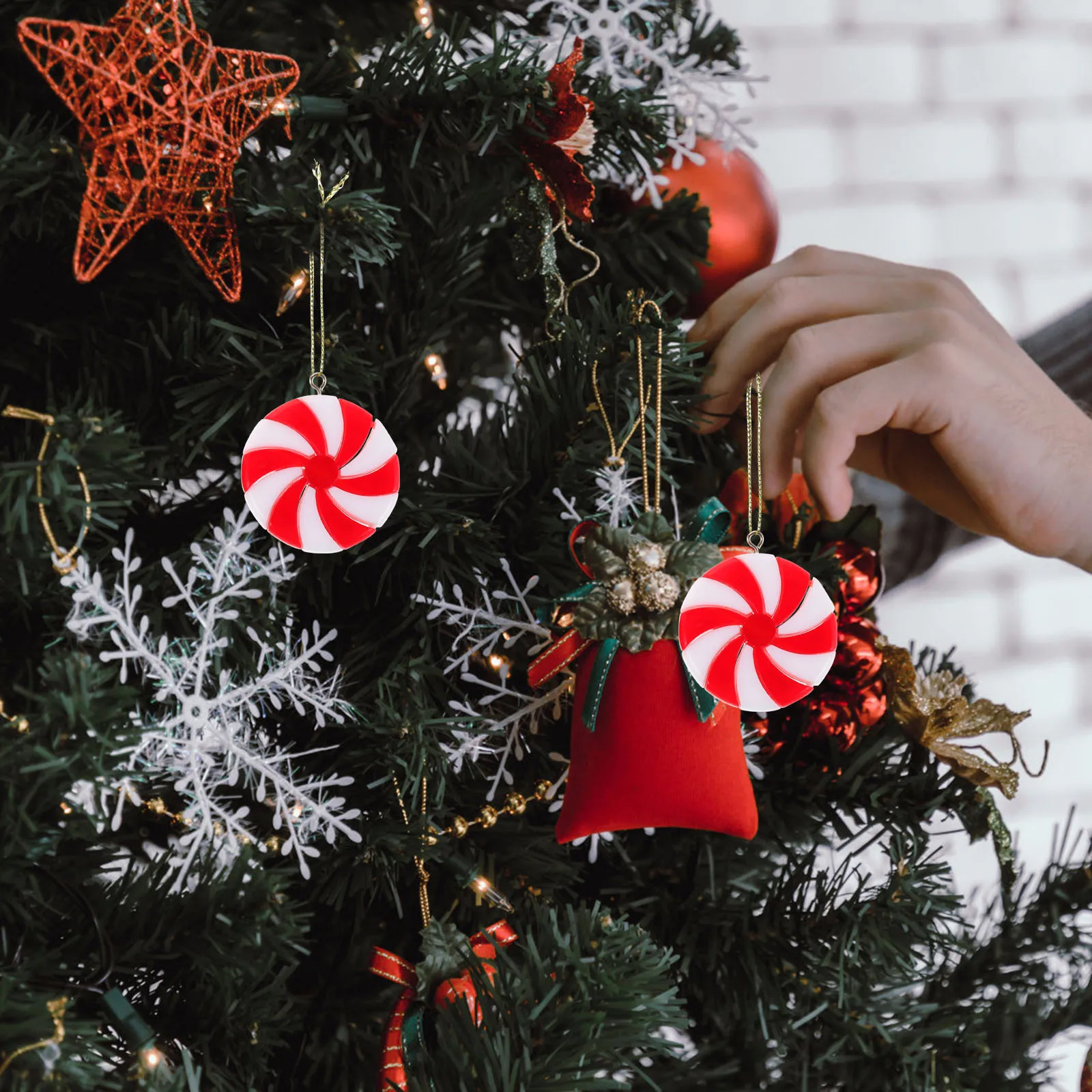 

50Pcs Christmas Candy Ornaments Red White Hanging Lollipop Pendants Xmas Tree Decorative Candy Hanging Ornaments